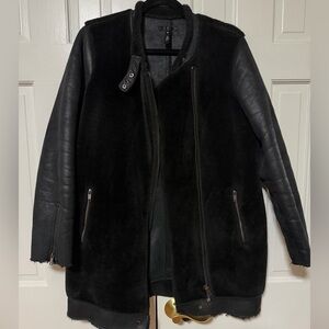 Aqua Women's Black Faux Leather and Fur Jacket